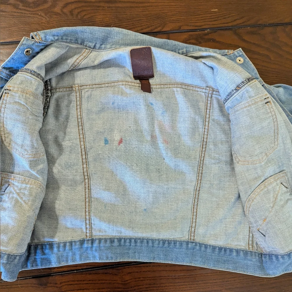 Hand-painted Howls Moving Castle Romantic Scene Lucky Brand Denim Jacket sz M - Picture 6 of 12